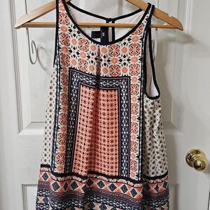 IN San Francisco Bohemian Scarf Print Sleeveless Top with Lace Trim Size Large